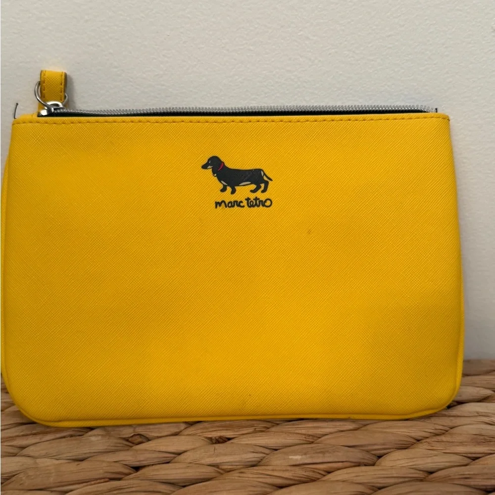 Marc Tetro Dachshund Yellow Saffiano Zip Pouch Wristlet Clutch - Doxie mom